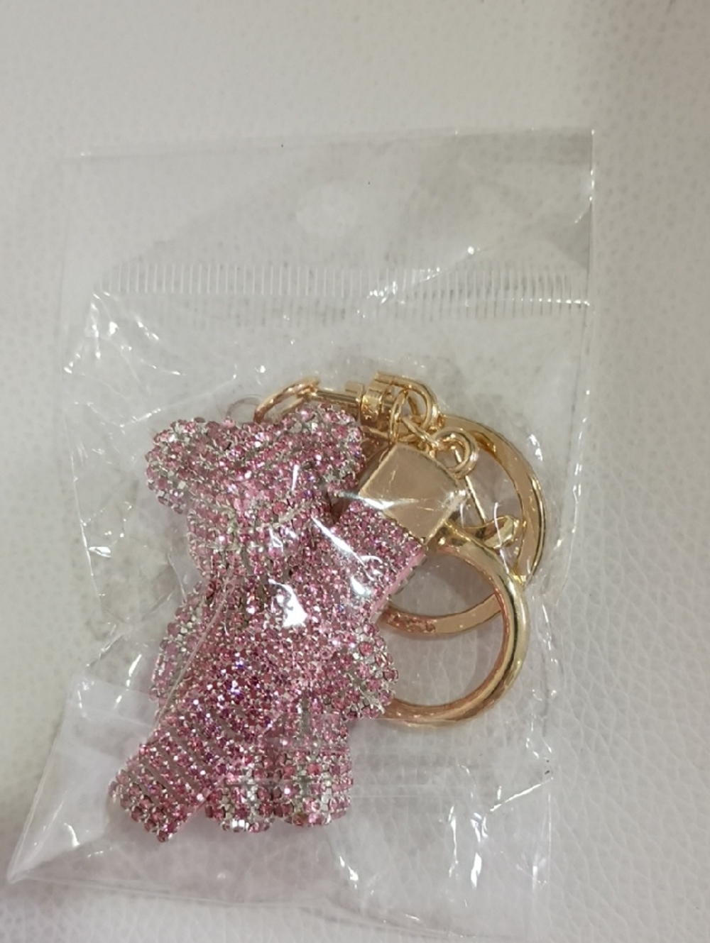 Pink Glitter Teddy Bear Bag Charm/ Keychain with Gold Hardware
